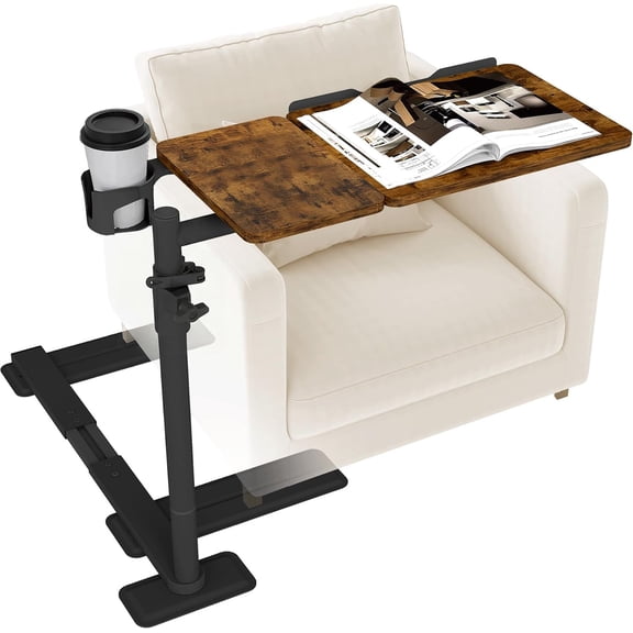 Swivel Table for Recliner Chair with Tilting Top, Adjustable Laptop Side Table for OverCouch & Sofa, Slide Under Tray Tables for Eating & Reading, Armchair Desk (Rustic Brown)