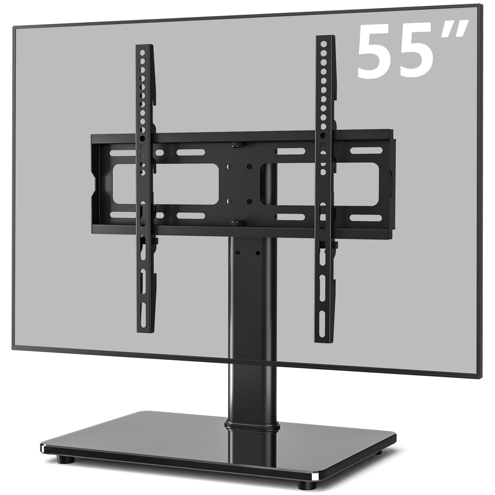 Swivel Tabletop TV Stand for 27 to 55 inch TVs, Black Universal Glass TV Stand Base
