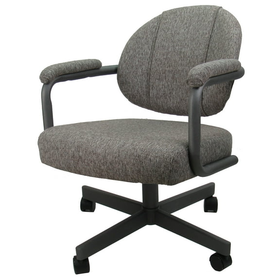 Swivel Tilt Dining Caster Chair with Arms in Mojave Gray Fabric on Gray