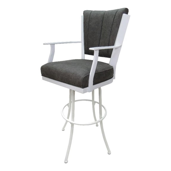 Swivel Extra Tall Bar Stool 34" (35) Montana - Elk Charcoal Fabric- White Metal