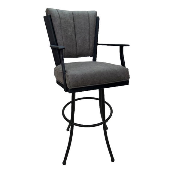 Swivel Extra Tall Bar Stool 34" (35) Montana - Elk Charcoal Fabric- Black Metal