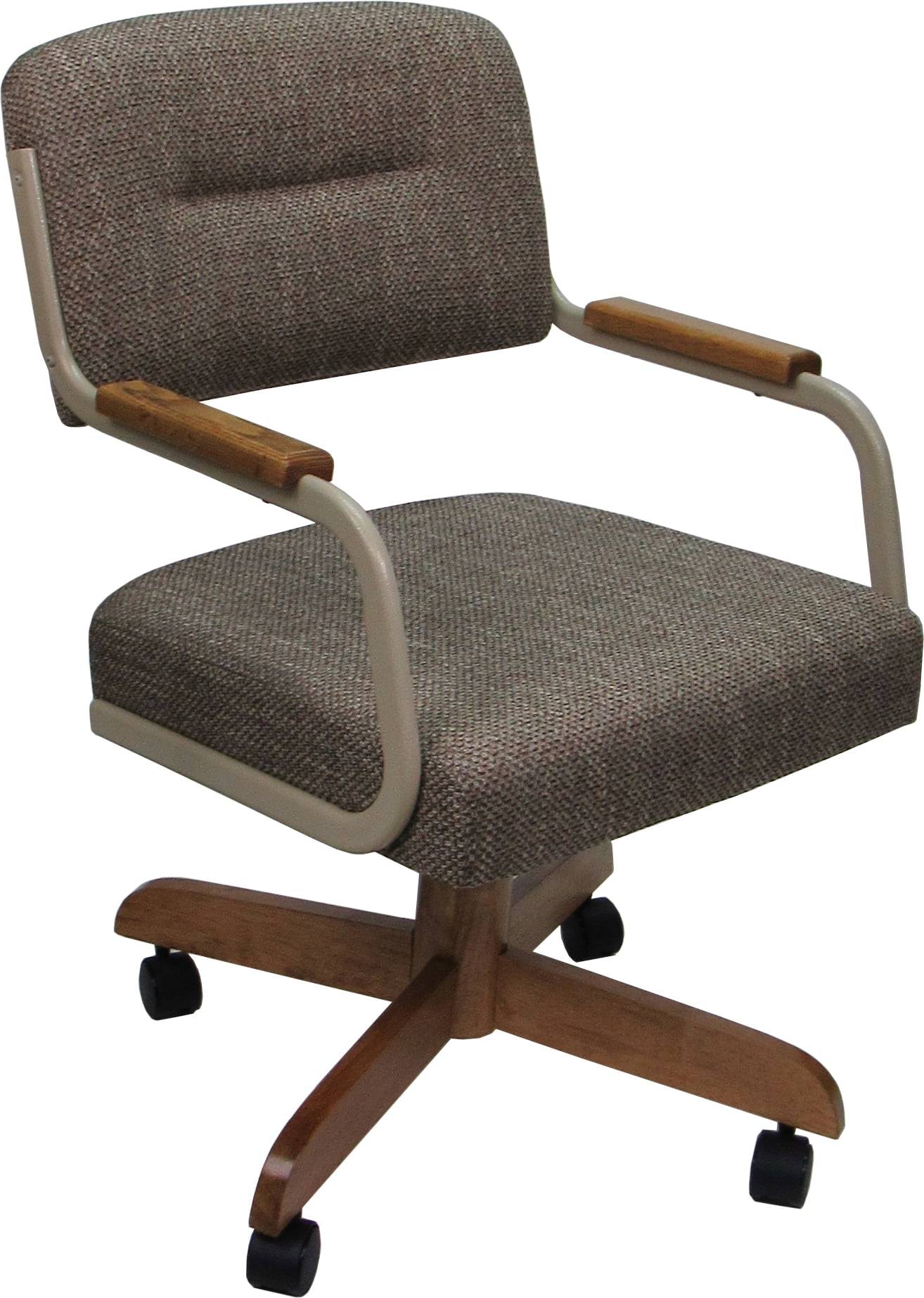 Beige Moca Checkered Upholstered Swivel Arm Chair