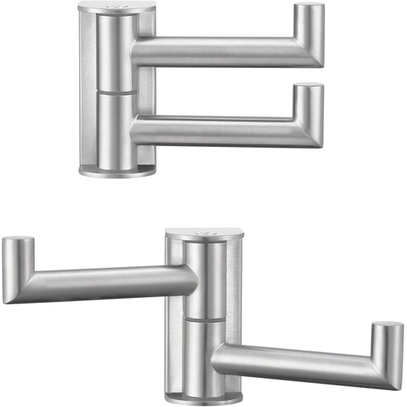 Swivel Towel Double Hook 2 Pack, Brushed Nickel 304 Stainless Steel Bathroom Robe Hook