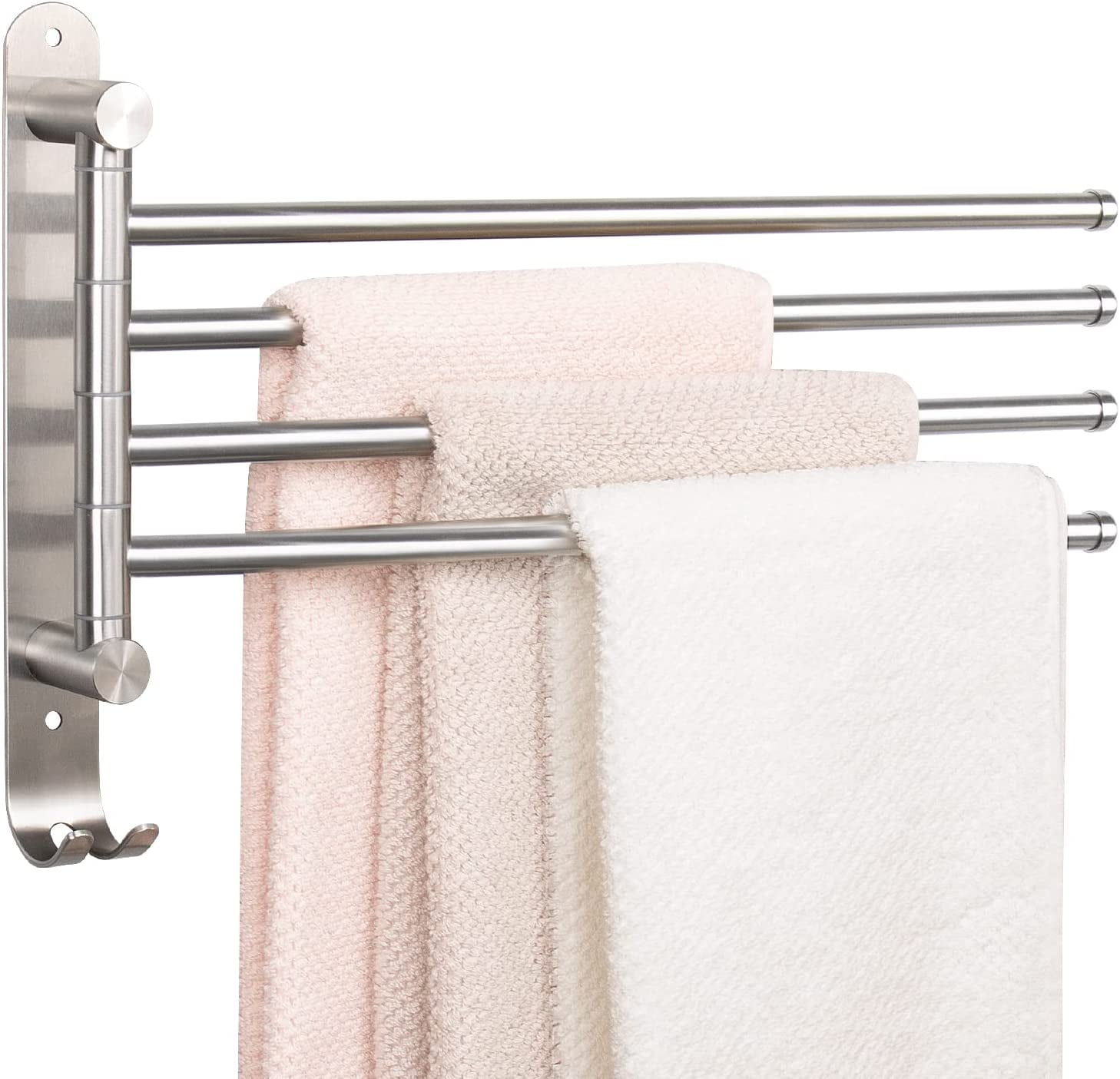 Swivel Towel Bar – SUS304 Stainless Steel 4-Arm 180° Rotating Hanger For Bathroom, Brushed Finish, 13.8-Inch, Wall Mount