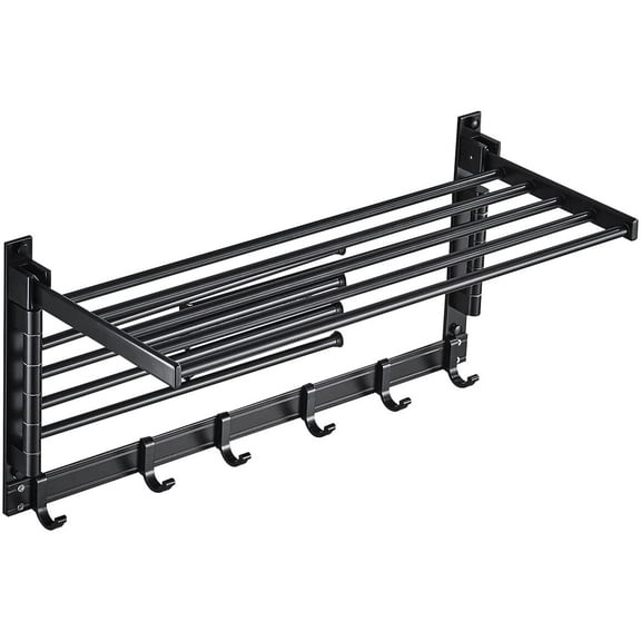 Swivel Towel Rack 7 Arm Wall Mounted Multifunctional Foldable Towel Holder Towel Bar Towel Hanger Towel Rack Space Saving Aluminum w/Movable Hooks