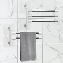 Swivel Towel Rack for Bathroom, No-Drill 180° Rotating Stainless Steel & Plastic Towel Bar with Integral Hooks, White, 12.4" x 4.6", Slip-Proof, Easy Install, Storage Shelf Organizer