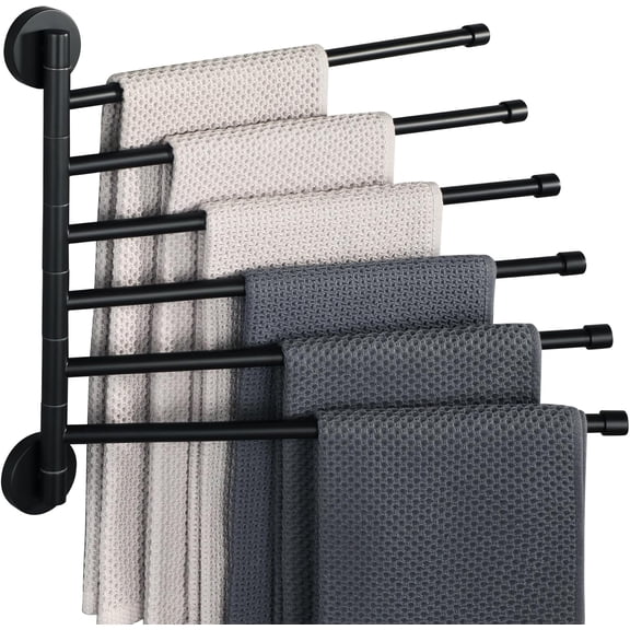 Swivel Towel Rack,Folding 6 Arms Hand Bars Hanger for Bathroom,Wall Mount Drying Racks Laundry,SUS304 Stainless Steel Swing Out Holder Storage Space Saving,Matte Black