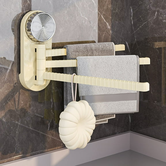 Swivel Towel Rack, No Hole Bathroom Towel Bar with Integral Hook, Rotating Storage Shelf for Towels, Kitchen and Bathroom Organization, Space-Saving and Hygienic