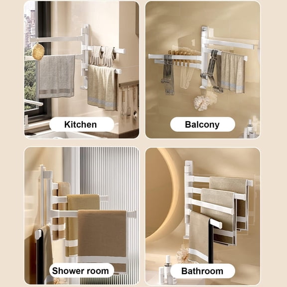 Swivel Towel Rack Over, The Door Towel Rack, Rustproof and Sturdy Space Saving Towel Hanger,Towel Bar Swing Out 180° Rotation, Wall Mounted/Glue Mounted Towel Rod with Hook for Bathroom, Kitchen