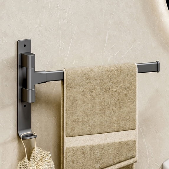 Swivel Towel Rack Thicken 4 Arm Towel Bar 180° Space Saving Wall Mounted Towel Holder With Hook Rustproof Swing Out Towel Hanger For Bathroom Kitchen Grey Bathroom Products