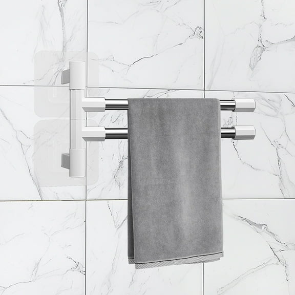 Swivel Towel Rack, ThickenTowel Bar, Space Saving Wall Mounted Towel Holder with Hook, Rustproof Swing Out Towel Hanger for Bathroom, Kitchen