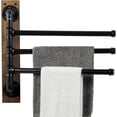 thumbnail image 1 of Swivel Towel Rack, Wall Mounted Towel Holder with 3 Tier Industrial Metal Pipe Towel Bars and Rustproof Swing Out Wooden Base for Bathroom Kitchen Pool, 1 of 7