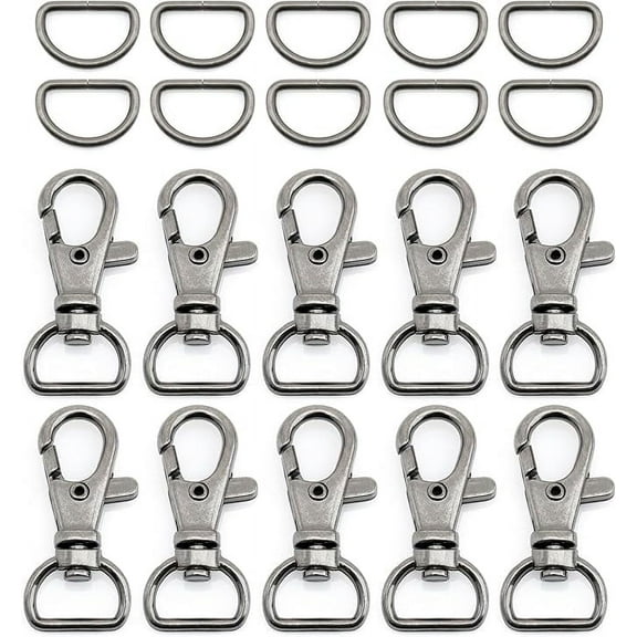 Swivel Trigger Snap Hooks Classic Lobster Clasps with D-Rings for Purse Strap Lanyard Leather Craft 10 Sets CSD1 (1/2 Inch, Gunmetal)