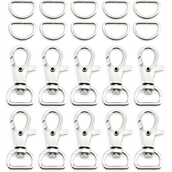 Swivel Trigger Snap Hooks Classic Lobster Clasps with D-Rings for Purse Strap Lanyard Leather Craft 10 Sets CSD1 (1/2 Inch, Silver)