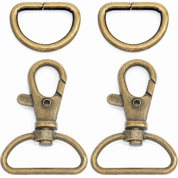 Swivel Trigger Snap Hooks Classic Lobster Clasps with D-Rings for Purse Strap Lanyard Leather Craft 10 Sets CSD1 (1 Inch, Antique Brass)