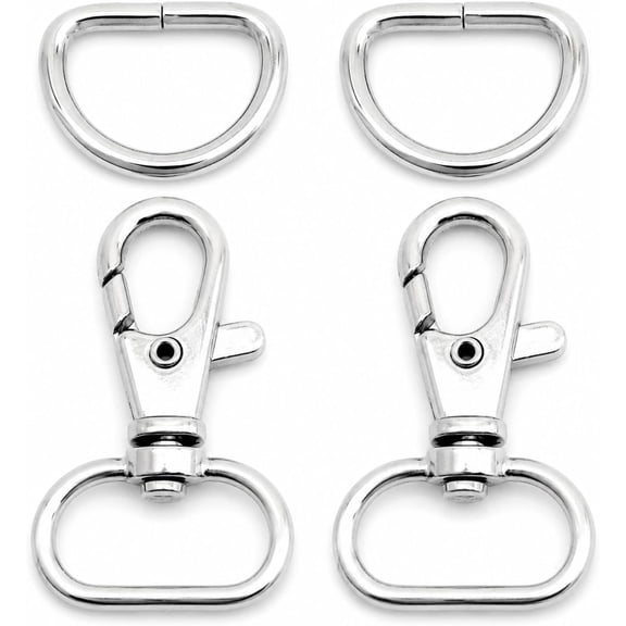 Swivel Trigger Snap Hooks Classic Lobster Clasps with D-Rings for Purse Strap Lanyard Leather Craft 10 Sets CSD1 (1 Inch, Silver)