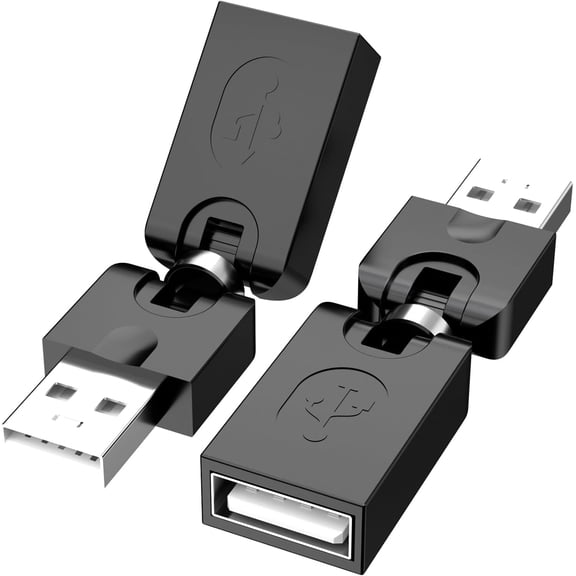 Swivel USB 2.0 Adapter, 2 Pack Rotatable USB 2.0 Type A Male to Type A Female 360 Degree Rotation Adjustable Right Angle Extension Adapter Convertor (Black, AM-FM)