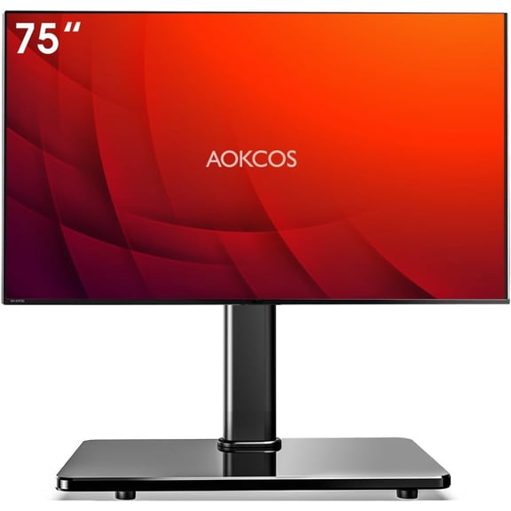 Swivel Universal TV Stand for 32-75 inch TVs with Tilt Down/Up, 8 Levels Height Adjustable Table Top TV Mount Stand with Stable Heavy Duty Tempered Glass Base, MAX VESA 600x400 mm, up to 99lbs, Black