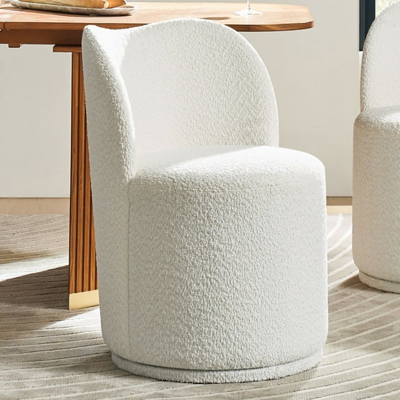 Swivel Upholstered Dining Chair Kitchen Boucle Barrel Chair Dining Room Living Room Beige