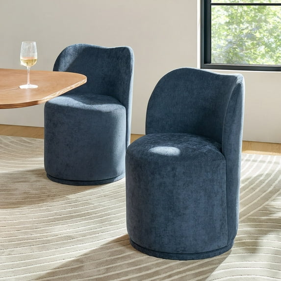 Swivel Upholstered Dining Chairs Set of 2 Kitchen Boucle Barrel Chairs Dining Room Living Room Navy
