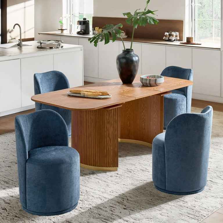 Swivel Upholstered Dining Chairs Set of Kitchen Boucle Barrel