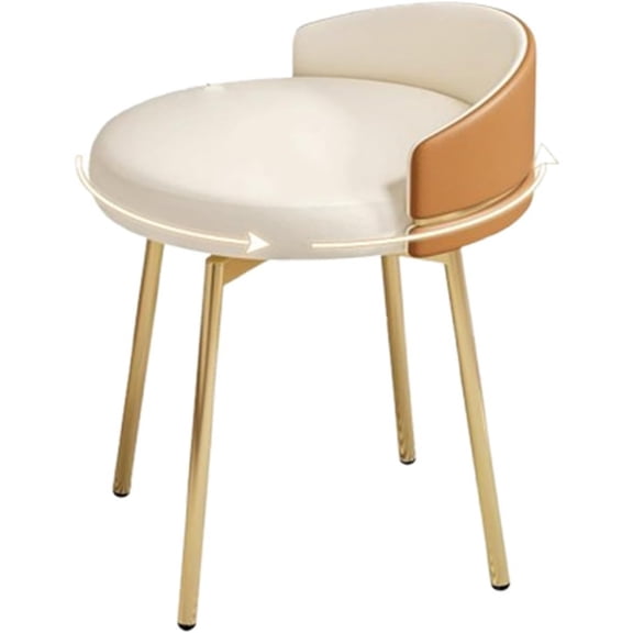 Swivel Vanity Chair Makeup Stool with Low Back, Modern Round Pu Leather Upholstered Seating for Dressing Table Stool Room, High Elastic Comfortable Shoe Changing Bench for Bedroom