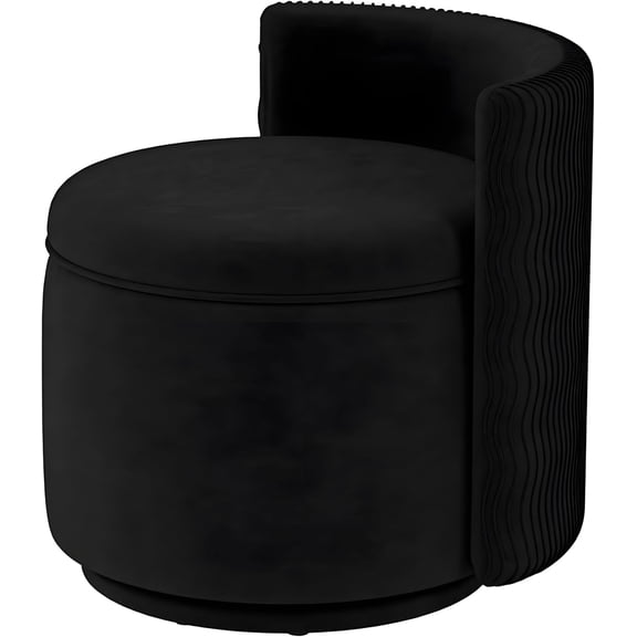 Swivel Velvet Accent Chair with Storage and Back, Round Barrel Vanity Stool for Living Room or Makeup Room, Black