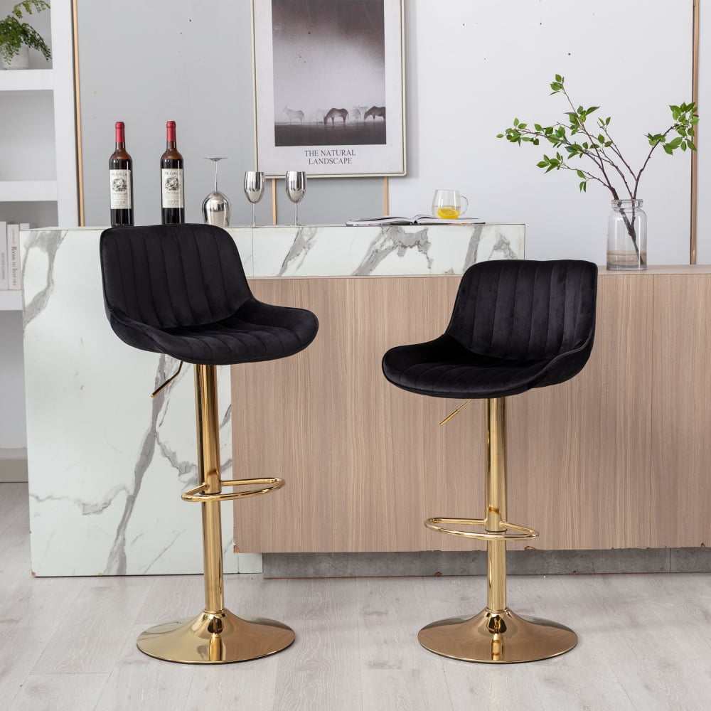 Swivel Velvet Bar Stools Set of 2 Adjustable Counter Height Bar Stool Chairs with with Back and Strong Base for Island Home Bar Dining