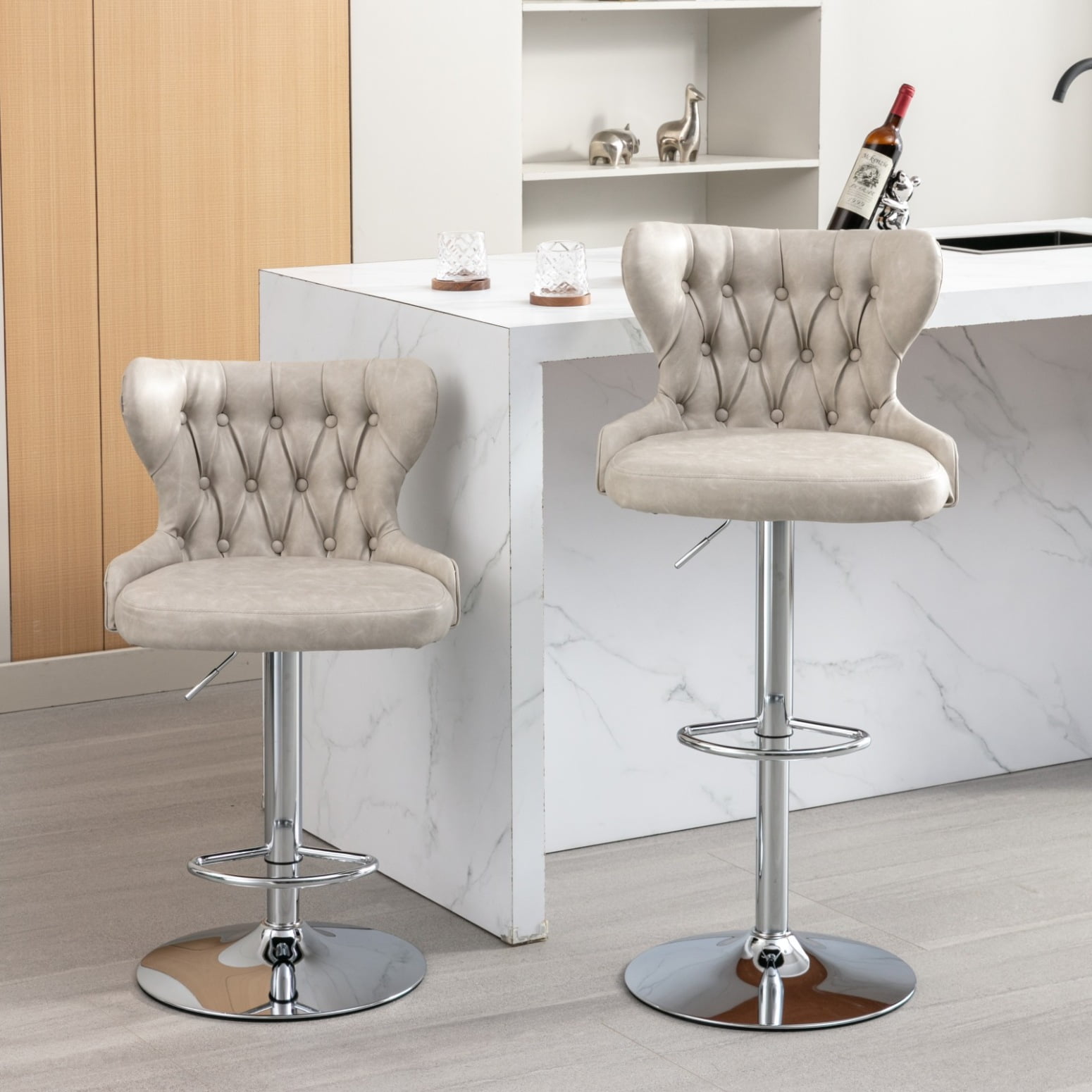 Swivel Velvet Barstools,Adjusatble Height Counter Height Bar Stools with Chrome Base and Back ...