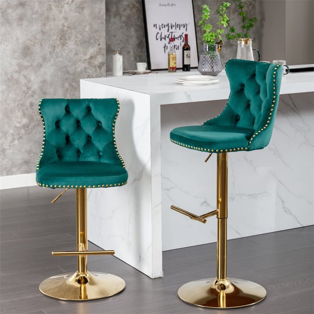 Swivel Velvet Barstools Set of 2, Upholstered Bar Stools with High