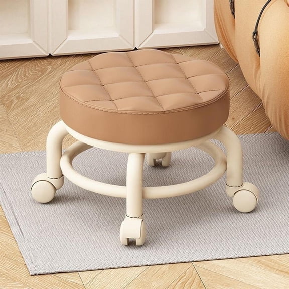 Swivel-Wheel Low Stool with 360° Casters and Compact Footrest Design, Movable Plastic Shoe Bench for Entryway Living Room, Multifunctional Rolling Seat for Home Office Dorm Use