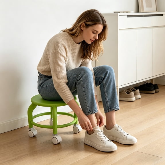 Swivel-Wheel Low Stool Movable Seat Home Casters Rolling Ottoman Plastic Ergonomic Design Multiuse Shoe Bench Seamstress Craft Workstation