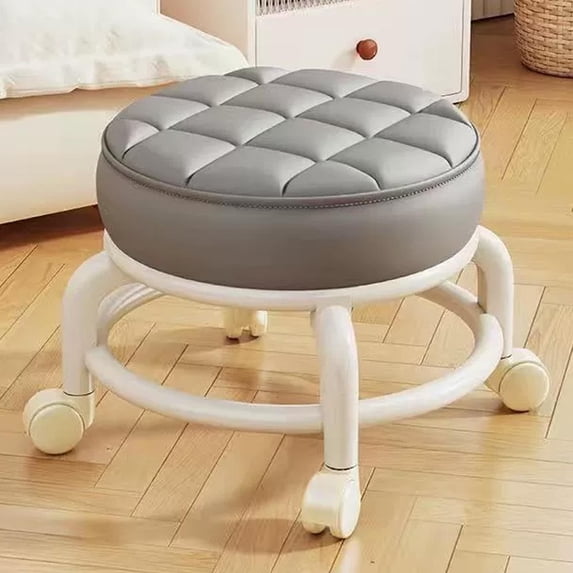 Swivel Wheel Stool, Black Plastic Mobile Seat with Casters for Living Room | Multi-Purpose Gliding Ottoman & Low Profile Shoe Bench, Compact Design Gray