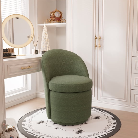 YOUNIKE Swivel Wingback Vanity Stool, Upholstered Accent Stool, Boucle Fabric Make-up Chair, Green