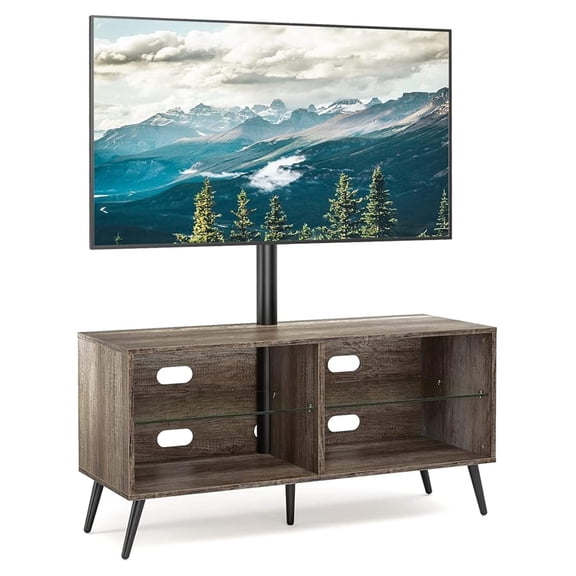 Swivel Wood TV Stand with Mount for 32-70 Inch Flat Screen TVs, Entertainment Center with 4-Shelf Storage Cabinet for Media Console, Universal Floor TV Stand Cabinet for Home, Rustic Oak