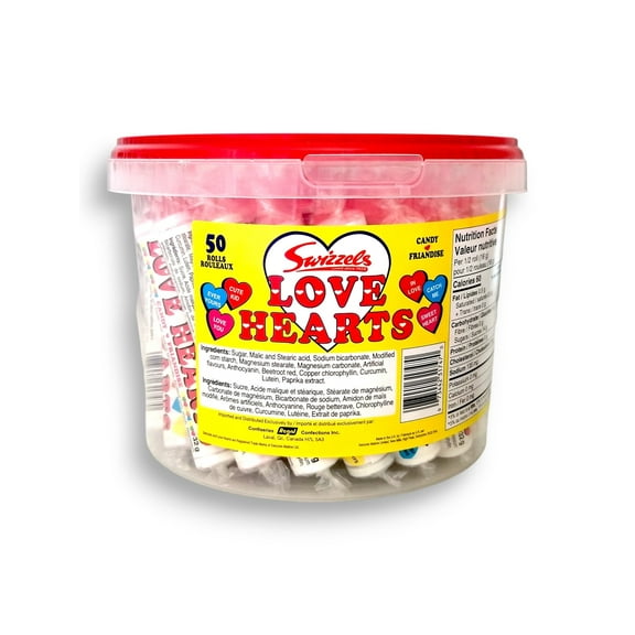 Swizzels Love Hearts Rockets Candy Rolls, 50 Rolls/3.8 lb