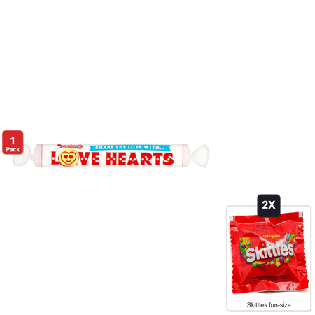 Swizzels Matlow Giant Love Hearts Fruit Sweets 39 g, with 2 Skittles Fun Size