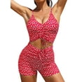 thumbnail image 1 of Swmmer Liket Women's Modest Swimsuits Drawstring Cute Red High Waisted Bikini Sets for Women Bandeau Floral Bikini Bathing Suit Swimwear, 1 of 5