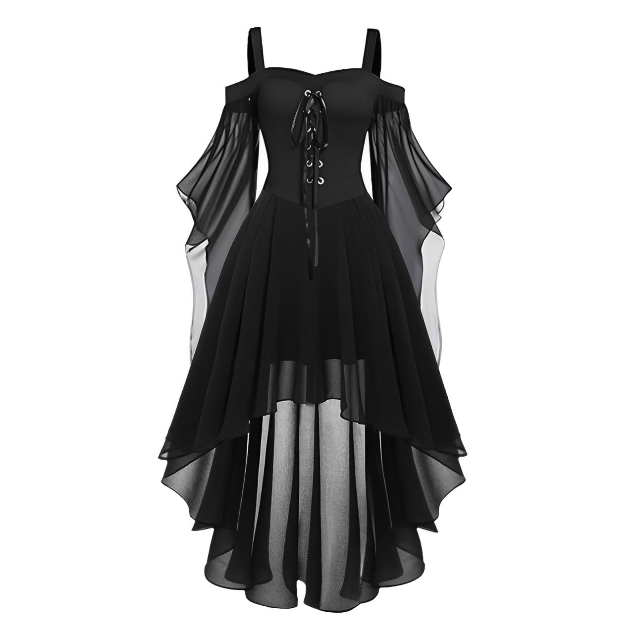Swohaoen Black Gothic Dress for Women Halloween Vintage Cold Shoulder