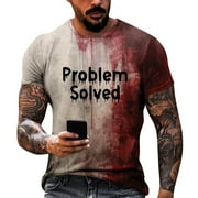 Swohaoen Halloween Men's Bloody Shirt Short Sleeve Problem Solved Blood Graphic Tee Crew Neck Horror T-Shirt Big and Tall Funny Shirts Black 3XL