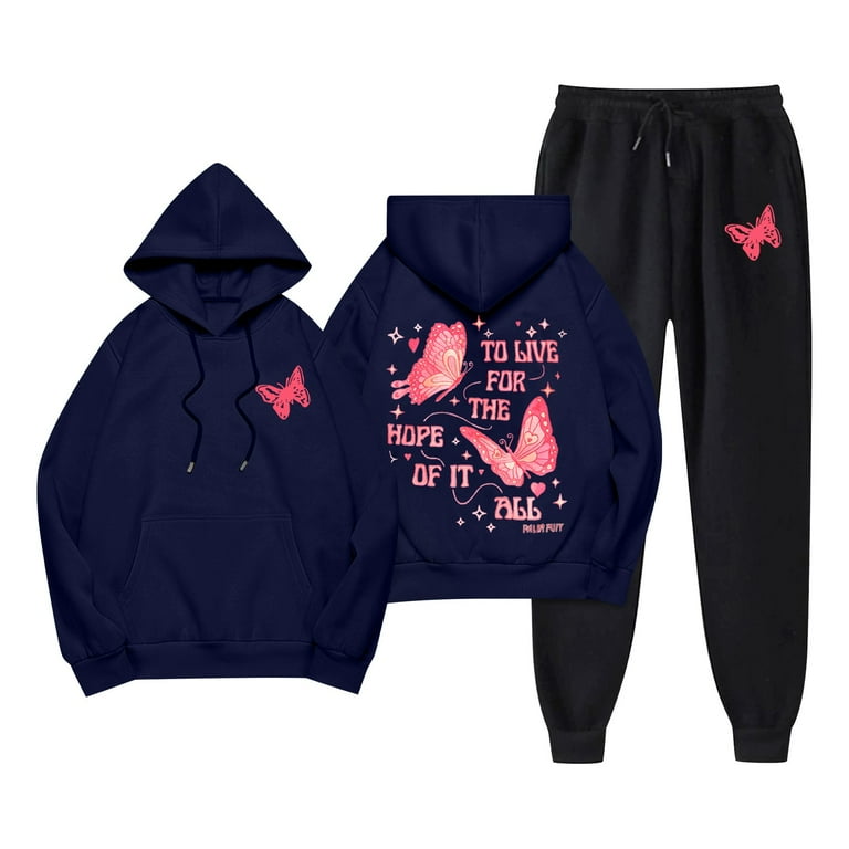 Swohaoen Hoodie and Sweatpants Set for Women Oversized Preppy Hoodie and Baggy High Waist Sweatpants Fall Cute Trendy Tracksuit with Pockets Navy S Walmart