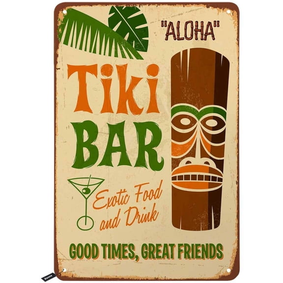 Swono Tiki Bar Tin Signs,Aloha Hawaii Good Times Great Friends Vintage Metal Tin Sign for Men Women,Wall Decor for Bars,Restaurants,Cafes Pubs,12x8 Inch