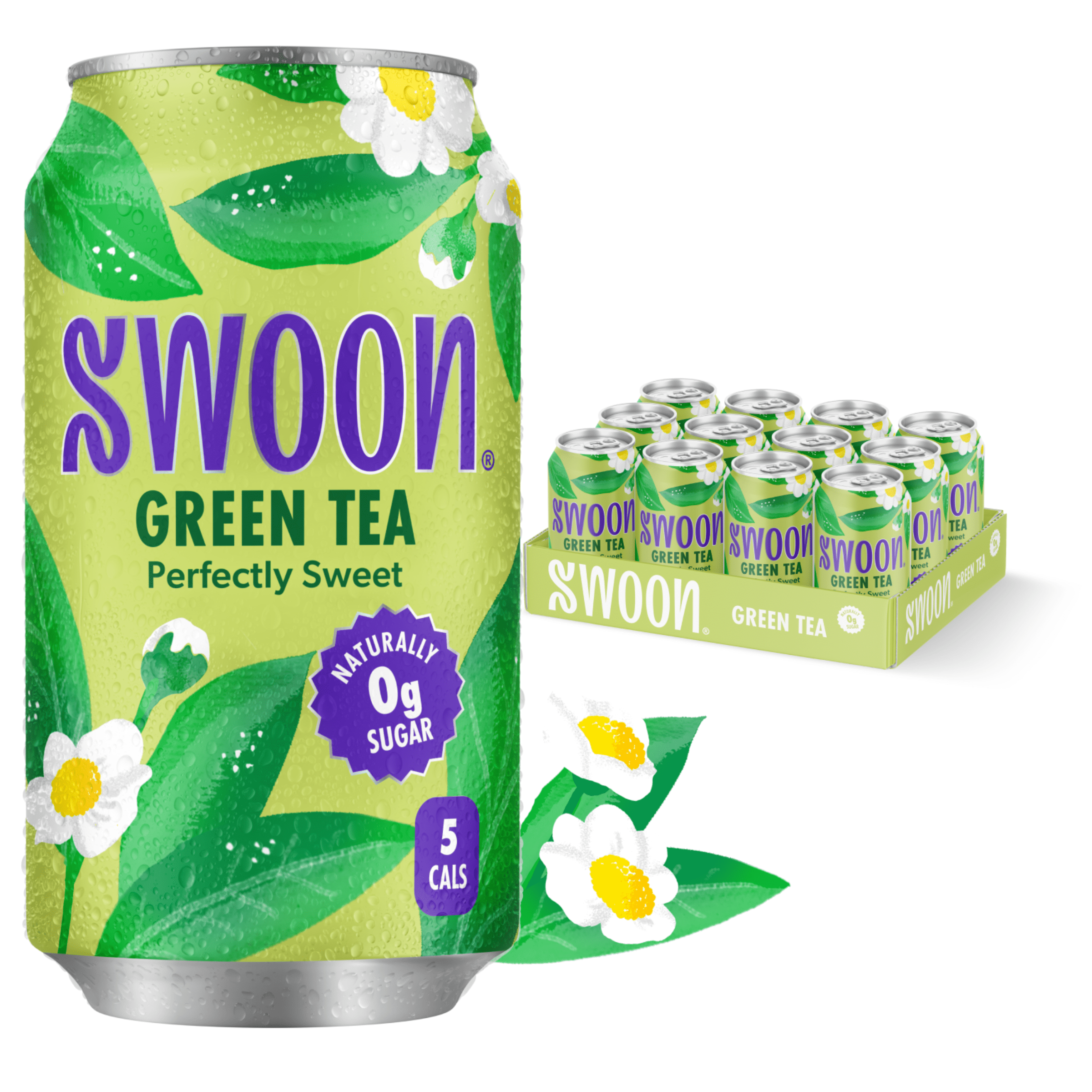 Swoon Zero Sugar Perfectly Sweet Green Tea, 5 Calories, Sugar Free, 12 fl oz Can, 12 Pack