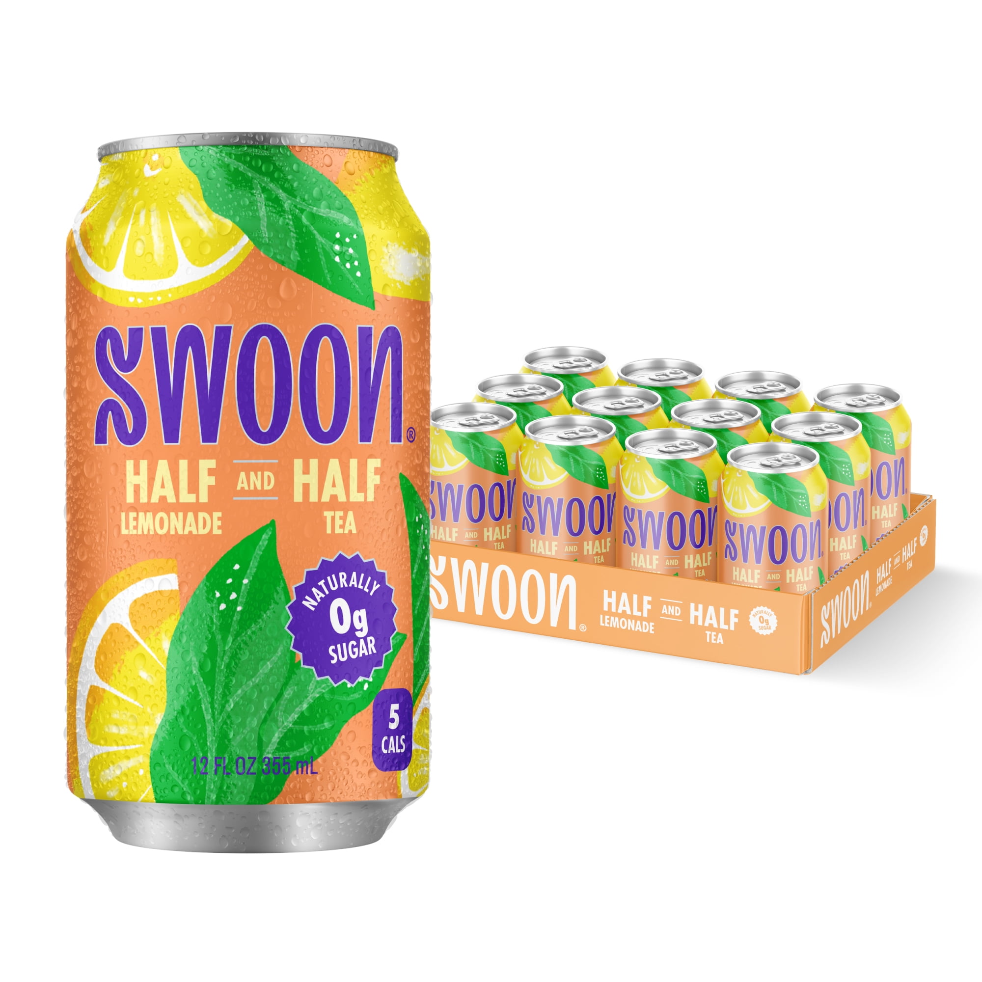 Swoon Zero Sugar Half Lemonade & Half Tea, 5 Calories, Sugar Free, 12 fl oz Can, 12 Pack