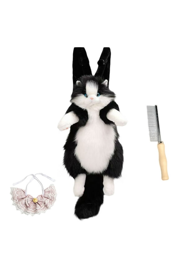 Swooo 16.5 INCH Lovely Kitten Plush Backpack for All Ages, Cute Mini Furry Kitty Schoolbag, Cartoon Small Bookbag Littles Shoulder Bag for Teens Students, Simple Stylish Bag Back To School Supplies E