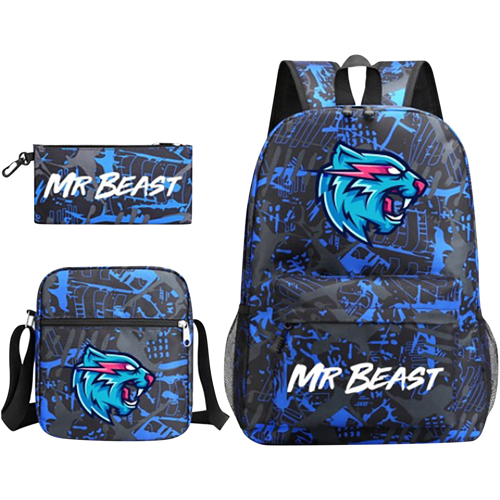 3 PCS Lightweight Mr Beast Backpack Waterproof, Travel Laptop Backpacks School Bag College Backpack Traveling Backpack Large Bookbags Back To School Supplies Mochilas for Teens Students E