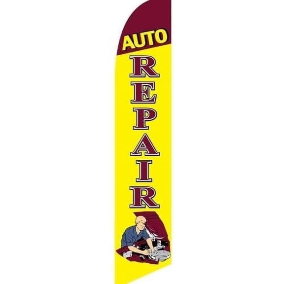 Swooper Flag w/ Pole & Spike Kit Auto Repair Red Yellow Mechanic Working