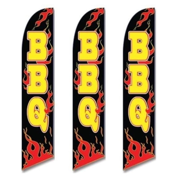 Swooper Flags BBQ 3-Pack Black/Yellow Text & Red Full Sleeve Flags; Restaurant Open Flags; BBQ Advertising Flags; Durable Swooper Banner Flags Black,Yellow
