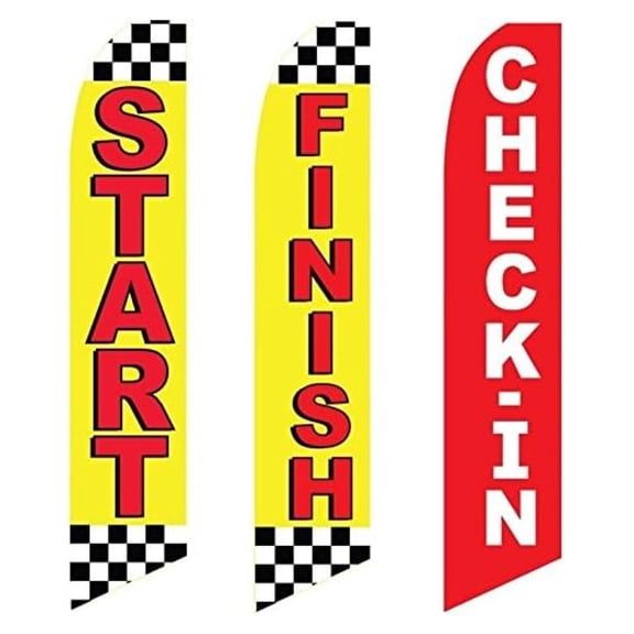Swooper Flags Start Check In - Replacement Flags 3 Pack - Events & Festivals Finish - Red & Yellow - 12ft Tall