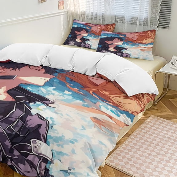 Sword Art Online Anime Home Bed 3-piece Set, Classic Japanese Anime Polyester Wash Student Dormitory Set